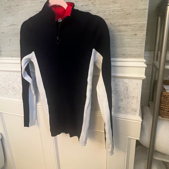 Anthropologie moth varsity ribbed half zip blue white striped sweater medium - Picture 10 of 17